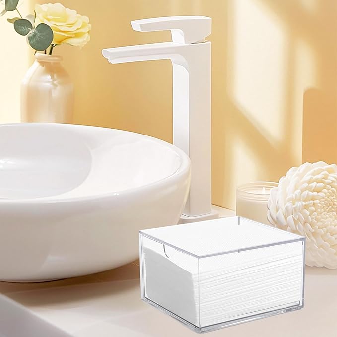 Klmnop Disposable Face Towel Holder, Clear Storage Box with Drawer for Face XL Towels, Stackable Face Towel Box for Bathroom and Vanity(Clear)
