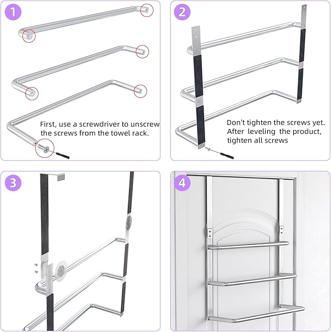 Over The Door Towel Rack, 304 Stainless Steel Towel Rack, 3 Tier Towel Bar for Hanging Towels, 16 Inch Over Door Towel Storage Holder for Bathroom, Brushed Silver