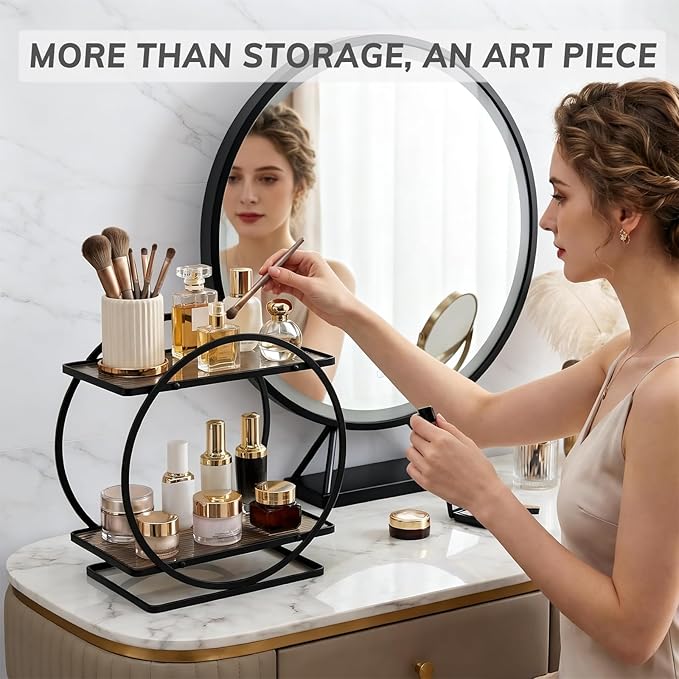 BO2702 2 Tier Bathroom Organizer, Perfume Organizer for Dresser, Black