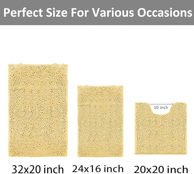 Bathroom Rugs 3 Piece Bath Rugs Sets 3 Piece, Extra Soft and Absorbent Shaggy Bathroom Mat Rugs, Machine Washable, Non-Slip Plush Carpet Cream