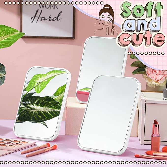 DoubleFill 6 Pcs Spa Party Mirror Spa Party Supplies Sleepover Accessory Favors Makeup Mirror for Sleepover Slumber Birthday Favors Women Adults Princess Gift(White)