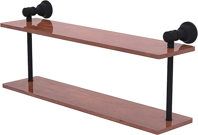Allied Brass CL-2-22-IRW Carolina Collection 22 Inch Two Tiered Wood Shelf, Matte Black
