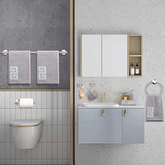 NearMoon 10 Pieces Bathroom Hardware Set SUS304 Thicken Stainless Steel-Towel Rack Kit Include 24" Towel Rod + Bath Towel Ring + Toilet Paper Holder + Robe Towel Hooks Bath Accessories (Nickel)