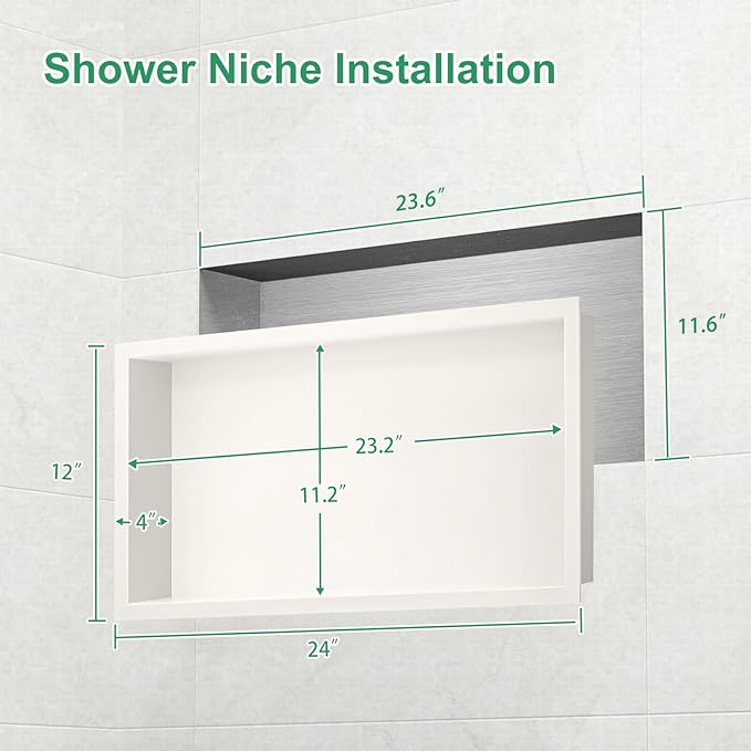 SaniteModar Shower Niche, Stainless Steel Shower Niche No Tile Needed, Recessed for Bathroom Storage (Warm White, 24" x 12")
