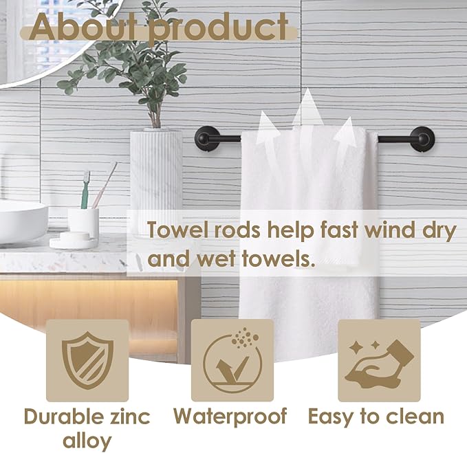 Flat Black Towel Bar - 18-Inch Wall Mount Bathroom Towel Rack, Rustproof and Space-Saving Design for Home & Hotel,Modern Design for Efficient Bathroom Storage