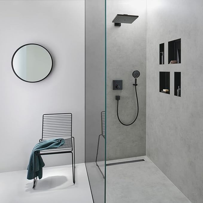 hansgrohe XtraStoris Minimalistic Recessed Wall Niche with Open Frame 12"x 6"x 4" in Matte Black, 56070670