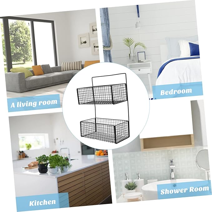 Wall-Mounted Dual Layer Storage Shelf for Bathroom Kitchen More Multi-Function Toilet Storage Rack Easy to Install Stylish Iron Design