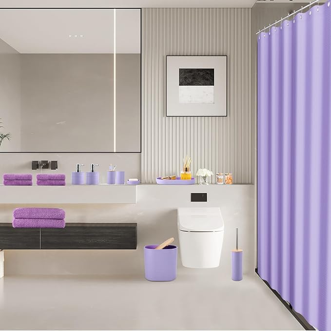 XLHOMO Purple Bathroom Set, Purple Bathroom Accessories Set with Shower Curtain, Bath Towel Set, Trash Can, 2PCS Soap Dispensers, Soap Dish, Toothbrush Holder and Cup,Toilet Brush for Bathroom Decor