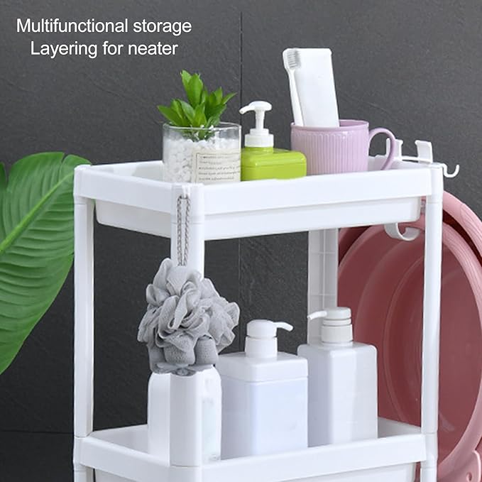 Narrow Freestanding Bathroom Shelf, Space Saving Storage Rack White Laundry Shelf for Bathroom Laundry Room Kitchen Bedroom Compact Areas (2 Tier)