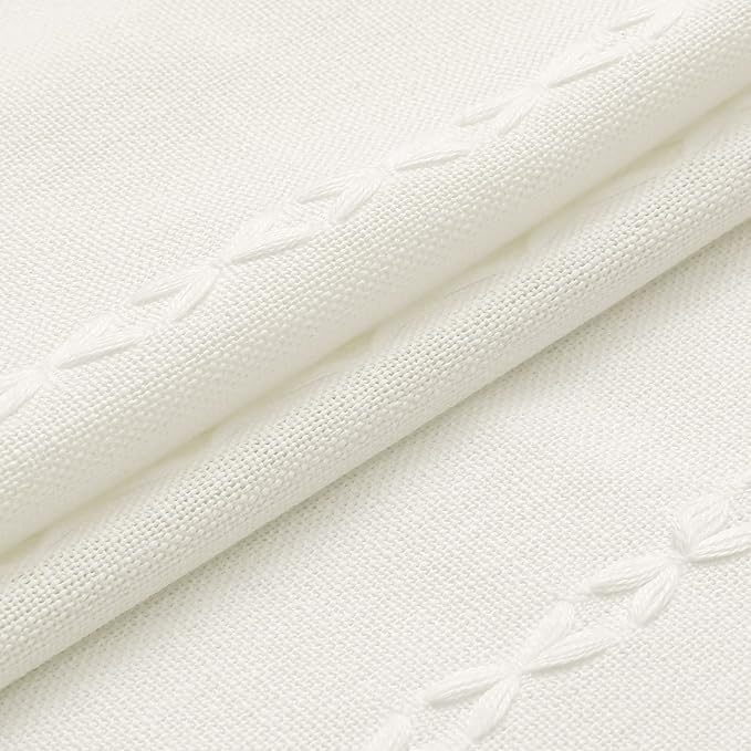MitoVilla Boho Extra Long Shower Curtain 72 x 96,Ivory Modern Farmhouse 96 inch XL Polyester Linen Texture Tassel Fabric Shower Curtain Set with Hooks for Cottagecore Country Bathroom Decor,Ivory