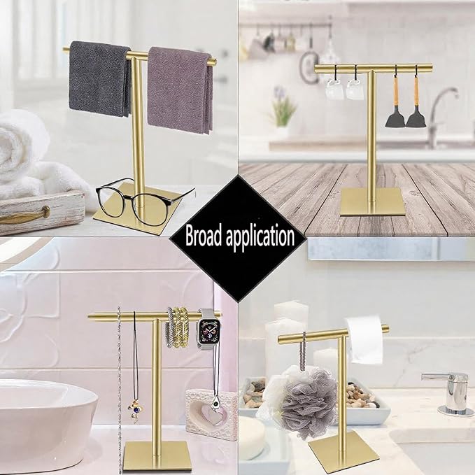 Freestanding Hand Towel Holder Countertop Modern Stand Towel Rack with Square Base Space Saving 304 Stainless Steel Hand Towel Holder Brushed Gold Finished