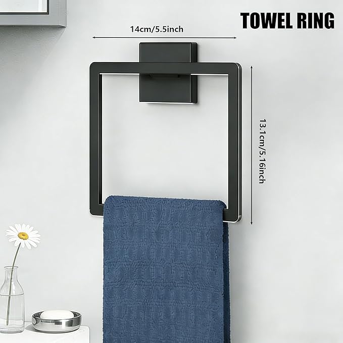 5-Pieces Matte Black Bathroom Hardware Accessories Set,SUS304 Stainless Steel Wall Mounted 16 Inch Hand Towel Bar,Towel Racks for Bathroom, Bath Towel Bar Set Wall Mounted
