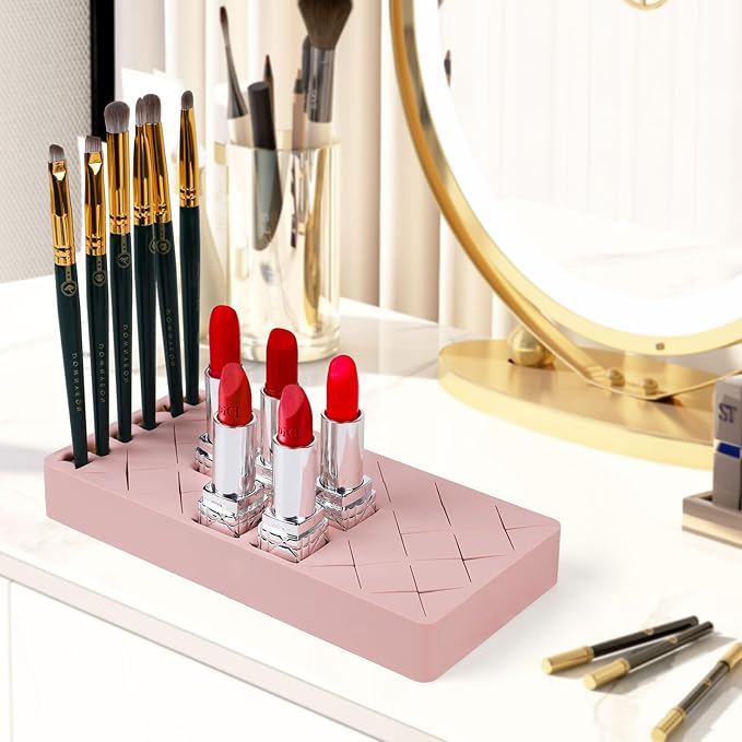 18 Grids Lipsticks Holder & lipstick organizer, 3pcs Lipstick & Makeup Brush Organizer Holder，Silicone Cosmetic Storage Box，skin care organizer & nail polish rack，lipstick holder and organizer