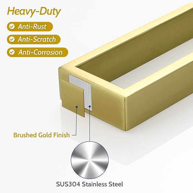Sayayo Brushed Gold Towel Bar for Bathroom, 8 Inch Hand Towel Holder Wall Mount Square Towel Ring SUS304 Stainless Steel Towel Rack