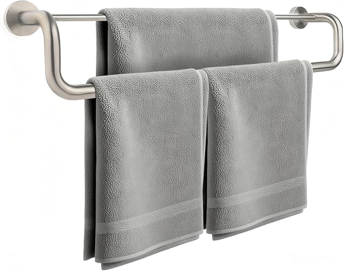Double Towel Bar,Towel Rack for Bathroom,24 Inch Brushed Steel Towel Holder, Bath Towel Rack for Bathroom Wall Mounted,SUS304 Brushed Stainless Steel,Silver