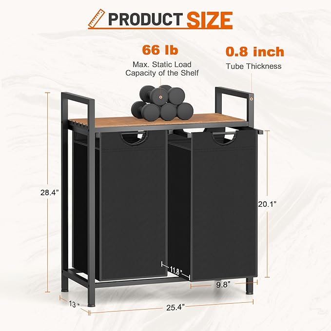 Sonharlar Laundry Hamper, Laundry Sorter with 2 Pull-Out Removable Oxford Fabric Bags Cloth Laundry Basket 2 x 10 Gallons (Black and Rustic Brown)