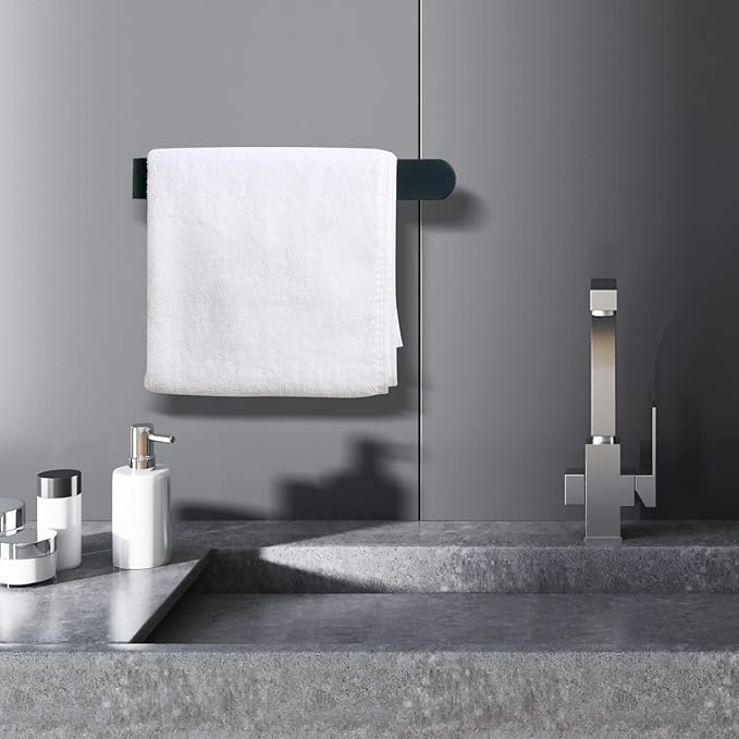 HouseAid Self Adhesive Hand Towel Holder for Bathroom, Stainless Steel Adhesive Towel Bar, No Drilling Modern Hand Towel Hanger, Matte Black