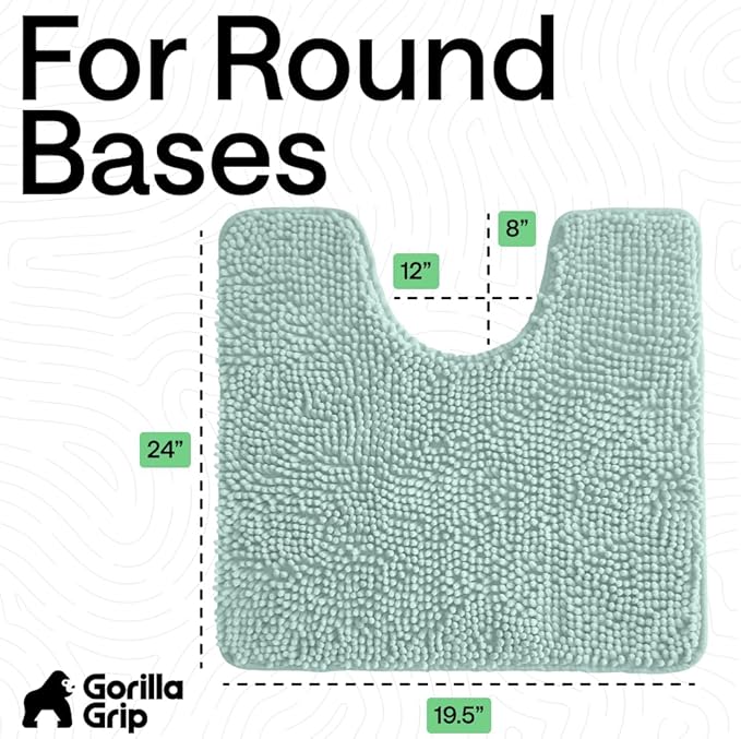GORILLA GRIP Plush Absorbent Shaggy Chenille Bath Rug Mat for Oval Toilet Base with Rubber Backing, Machine Washable Rugs, Soft Microfiber Contour Mats for Toilets, Bathroom Decor, Seablue