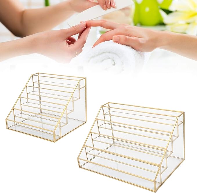 HURRISE Nail Polish Display Rack, Nail Polish Organizer,Multi-Layer Desk Shelf Glass Nail Polish Display Nail Polish Nail Art Storage Cosmetic For Nail Polish Organizer Shelf(S)