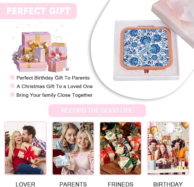 Magnifying Compact Mirror for Purse - 1x/2x Magnification Travel Makeup Mirror,Small Flower Pocket Mirrors,Handheld 2-Sided Portable Cosmetic Mirrors,Compact Mirror for Gift