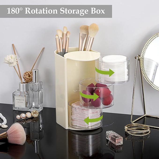 Plastic Hair Accessories Organizer with Hair Brush Holder Spinning Makeup Storage Container for Vanity Bathroom Countertop, 3-Layer Yellow