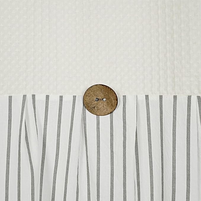 Farmhouse Shower Curtain,Beige and Gray Striped,Button Curtain,Spa Waffle and Cotton Woven Fabric,Rustic Charm Country Chic Style,72x96 in