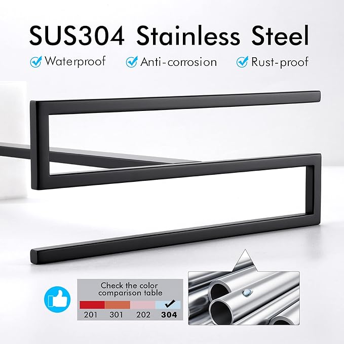 KES Black Hand Towel Holder, Free Standing Towel Rack Towel Stand S-Shape with Marble Base for Bathroom Countertop SUS304 Stainless Steel Matte Black, BTH223-BK