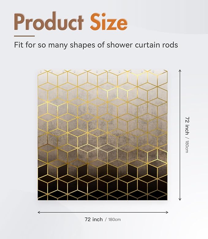 MAMUSE Shower Curtain for Bathroom - Cute Aesthetic Decorative Modern Girly Unique Girls Design Pretty Women Waterproof Fabric Cloth Cortinas de Baño Bathtub 72 x 72 Inch, Black Gold