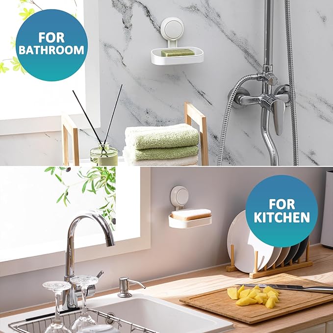 TAILI Soap Holder Soap Dish for Shower, Suction Cup Soap Holder for Shower Wall, Bathroom Accessories, Removable Strong Hold Soap Saver, Drill Free Double Soap Dish, White 2 Set