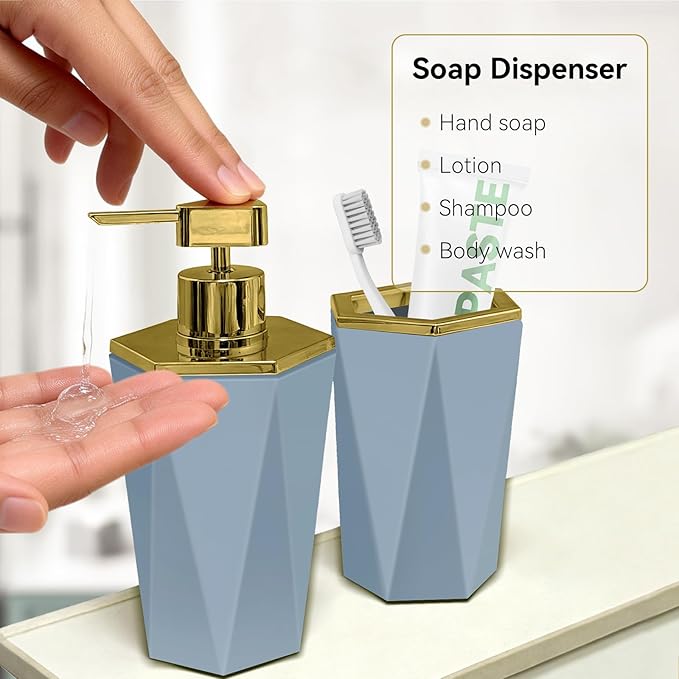 2 PCS Grey Bathroom Accessories Set, Grey Bathroom Accessories Include Soap Dispenser and Toothbrush Holder, Morden Bathroom Décor, Bathroom Sets Accessories