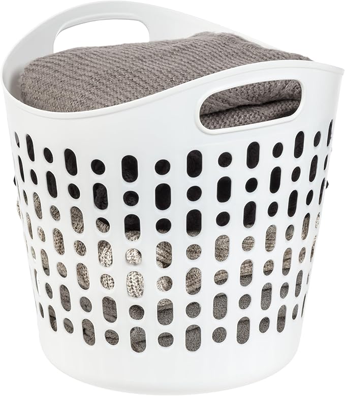 IRIS USA Laundry Basket Hamper, 27L Flexible Portable Plastic Dirty Clothes Bag with Ventilation Holes for Bedroom Bathroom Apartment Dorm Laundry Room Blankets Pillows Trinkets Organization, White