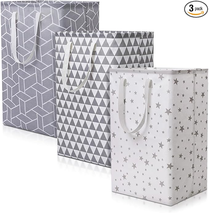 Patelai 3 Pieces Large Laundry Hamper Collapsible Organizer Storage Bin Waterproof Foldable Dirty Clothes Laundry Basket for Home Bathroom(Geometric,16 x 12 x 24 Inch)