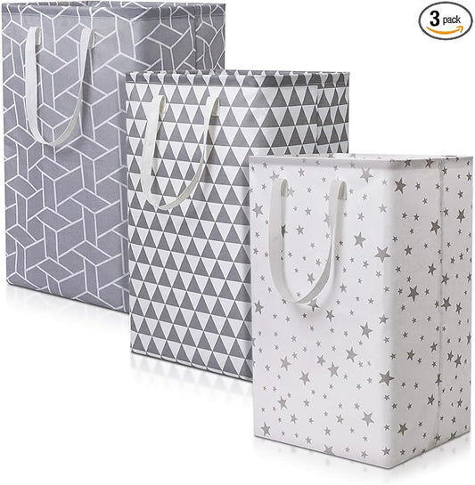 Patelai 3 Pieces Large Laundry Hamper Collapsible Organizer Storage Bin Waterproof Foldable Dirty Clothes Laundry Basket for Home Bathroom(Geometric,16 x 12 x 24 Inch)