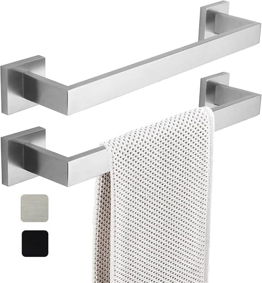 16 Inch Towel Bar 2 Pack for Bathrooms 12/16/20/24/28/32/36 Inch Stainless Steel 304 Brushed Nickel Towel Holder Modern Square Towel Rod Rustproof Wall Mount (2, Brushed Nickel, 16 Inch)