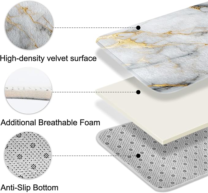 Lnond 4Pcs Marble Bathroom Sets with Shower Curtain and Rugs,White Gold Marble Modern Art Bathroom Shower Curtain Sets with Rugs and Accessories