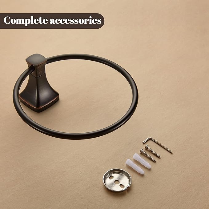 KOCUUY Oil Rubbed Bronze Towel Ring, Bathroom Bronze Towel Holder, Bath Hand Towel Holder Wall Mounted Antique Farmhouse Rustic ORB