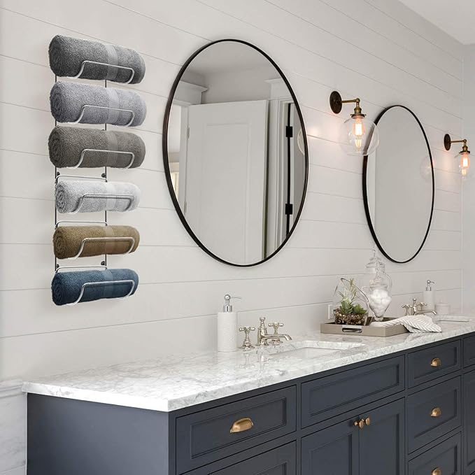 Sorbus Towel Rack Wall Mount – 6 Compartments of Silver Metal Towel Holder for Bathroom Decor Sets, Organizer for Linens, Gym, Rv, Door, Cabinet - Wine Rack Wall Mounted for Kitchen, Bar, Wine Cellar