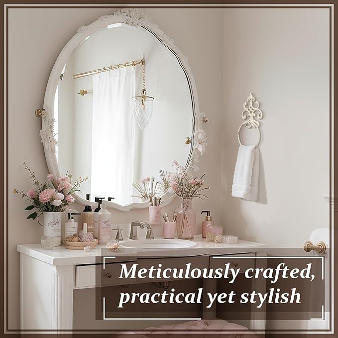 1 Pcs White Vintage Cast Iron Solid Towel Ring Fleur De Lis Design Antique Towel Holder for Bathroom Kitchen Accessories Wall Mounted Christmas Party Gifts