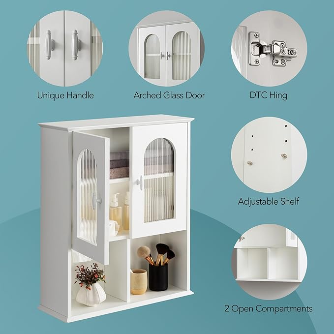 VANIRROR Bathroom Wall Cabinet with Lighting & Tissue Hole, Wall Mounted Glass Door Medicine Cabinet Over Toilet Storage for Laundry Room Kitchen
