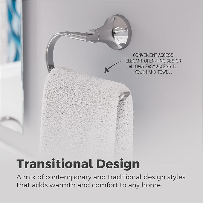 Pfister Vedra Towel Ring, Hand Towel Holder for Bathroom, Wall-Mounted, Screw-in, Polished Chrome Finish, BRBVED0C