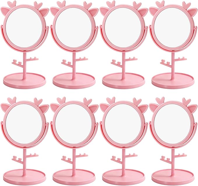 8 Pcs Spa Party Mirror with Deer Ear Decoration Sleepover Party Supplies for Girls Slumber Parties Supplies Mirror Bulk for Sleepover Slumber Birthday Pink Favors Gift (Pink)