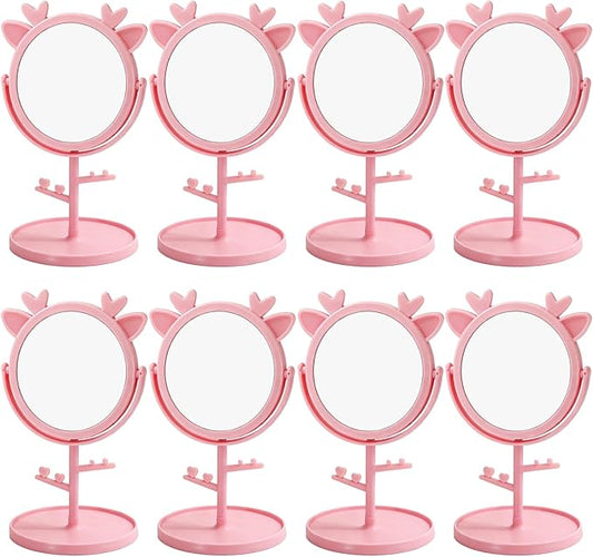 8 Pcs Spa Party Mirror with Deer Ear Decoration Sleepover Party Supplies for Girls Slumber Parties Supplies Mirror Bulk for Sleepover Slumber Birthday Pink Favors Gift (Pink)