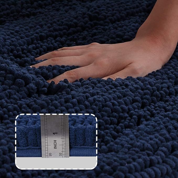 Turquoize Chenille Bathroom Rugs Set - Non-Slip Bath Mats for Bathroom Floor, Extra Soft and Absorbent Shaggy Mats for Kitchen/Entryway (20" x 32" and 17" x 24"), Navy