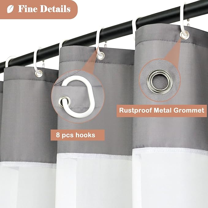 UFRIDAY Shower Curtain Grey and White, Modern Fabric Shower Curtain 48 x 72 Inch Fabric Shower Curtain for Bathroom and Bathtubs,Machine Washable, Hotel Quality