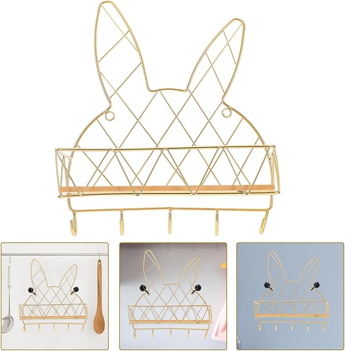 HOMSFOU Wall Mounted Bathroom Storage Rack with Hooks Metal Wall Shelf for Toilet and Sundries Organization No Drilling for Small Space