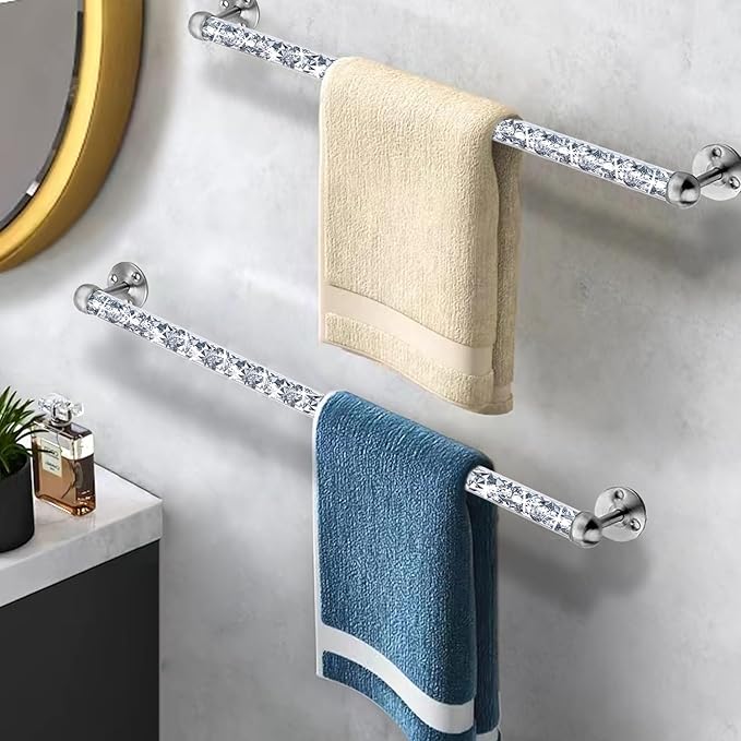 Meetart Crushed Diamond Glass Towel Bar for Bathroom,Set of 2 Towel Rods Wall-Mounted ,Towel Racks for Bath Towels,Hand Towels(21”)
