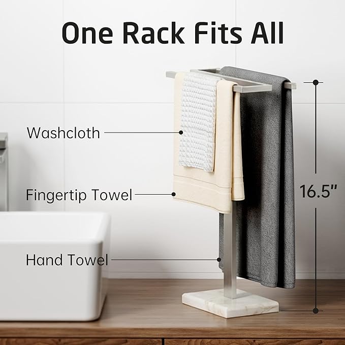 KES Hand Towel Holder for Bathroom, Countertop Towel Stand with Weighted Marble Base, S-Shape Hand Towel Rack Stand Freestanding Counter Top 18/8 Stainless Steel Brushed Finish, BTH223-2