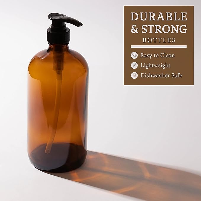 32 Ounce Glass Shampoo and Conditioner Dispenser Bottle with Pump, Shower - 1 Liter Body Wash Dispenser for Shower- by Kitchentoolz