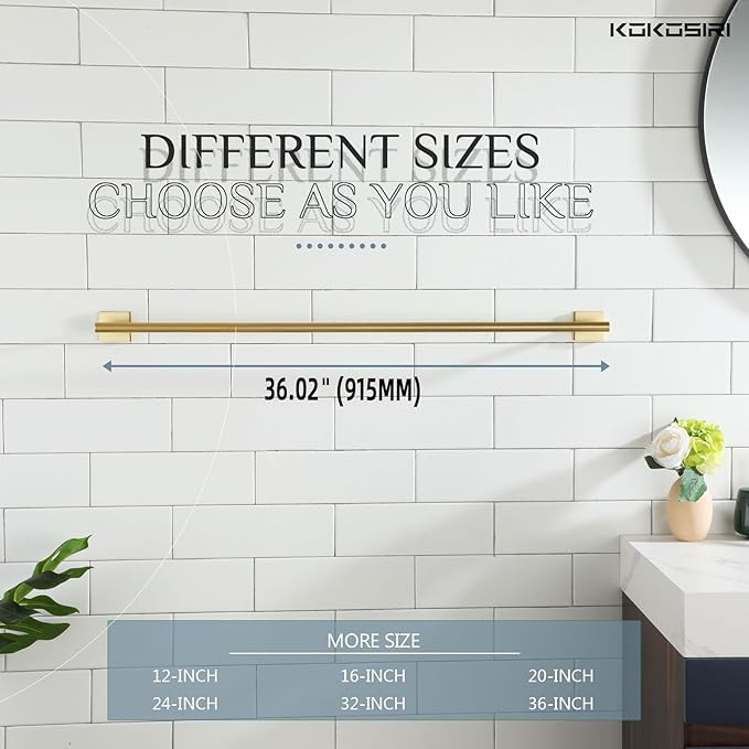 KOKOSIRI Bathroom Towel Bar 36'' Towel Holder for Bath Kitchen Wall Mount Towel Rails 36 Inch Brushed Gold Stainless Steel B4005BG-L36