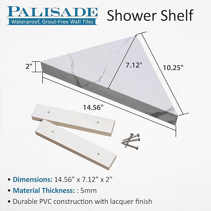 Palisade Vinyl Waterproof Corner Shower Shelf in Hermitage Granite/Urban Cliff